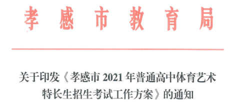 孝感市教育局关于印发《孝感市 2021年普通高中体育艺术特长生招生考试工作方案》的通知